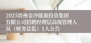 2025贵州金沙能源投资集团有限公司招聘经理层高级管理人员（财务总监）1人公告