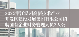 2025浙江温州高新技术产业开发区建设发展集团有限公司招聘国有企业财务管理人员2人公告