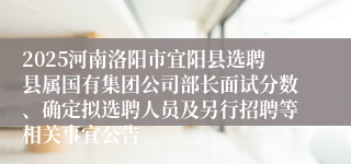 2025河南洛阳市宜阳县选聘县属国有集团公司部长面试分数、确定拟选聘人员及另行招聘等相关事宜公告