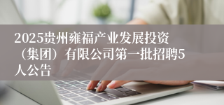 2025贵州雍福产业发展投资（集团）有限公司第一批招聘5人公告