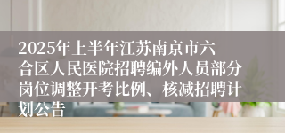 2025年上半年江苏南京市六合区人民医院招聘编外人员部分岗位调整开考比例、核减招聘计划公告
