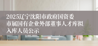2025辽宁沈阳市政府国资委市属国有企业外部董事人才库拟入库人员公示