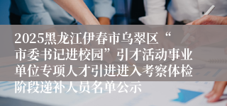 2025黑龙江伊春市乌翠区“市委书记进校园”引才活动事业单位专项人才引进进入考察体检阶段递补人员名单公示