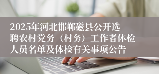 2025年河北邯郸磁县公开选聘农村党务（村务）工作者体检人员名单及体检有关事项公告