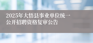 2025年大悟县事业单位统一公开招聘资格复审公告