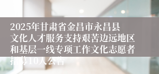 2025年甘肃省金昌市永昌县文化人才服务支持艰苦边远地区和基层一线专项工作文化志愿者招募10人公告