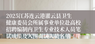 2025江苏连云港灌云县卫生健康委员会所属事业单位赴高校招聘编制内卫生专业技术人员笔试成绩及入围面试人员名单