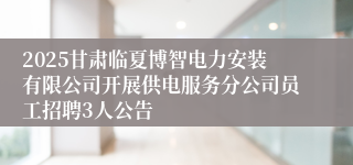 2025甘肃临夏博智电力安装有限公司开展供电服务分公司员工招聘3人公告