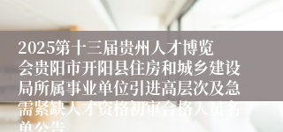 2025第十三届贵州人才博览会贵阳市开阳县住房和城乡建设局所属事业单位引进高层次及急需紧缺人才资格初审合格人员名单公告