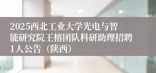 2025西北工业大学光电与智能研究院王榕团队科研助理招聘1人公告（陕西）