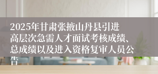 2025年甘肃张掖山丹县引进高层次急需人才面试考核成绩、总成绩以及进入资格复审人员公告