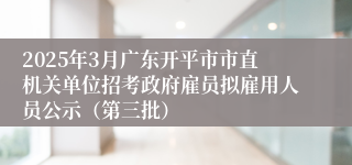 2025年3月广东开平市市直机关单位招考政府雇员拟雇用人员公示（第三批）