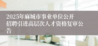 2025年麻城市事业单位公开招聘引进高层次人才资格复审公告