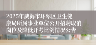 2025年威海市环翠区卫生健康局所属事业单位公开招聘取消岗位及降低开考比例情况公告