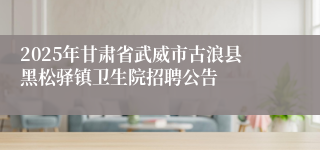 2025年甘肃省武威市古浪县黑松驿镇卫生院招聘公告