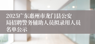 2025广东惠州市龙门县公安局招聘警务辅助人员拟录用人员名单公示