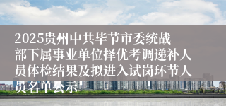 2025贵州中共毕节市委统战部下属事业单位择优考调递补人员体检结果及拟进入试岗环节人员名单公示