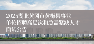 2025湖北黄冈市黄梅县事业单位招聘高层次和急需紧缺人才面试公告