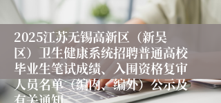 2025江苏无锡高新区（新吴区）卫生健康系统招聘普通高校毕业生笔试成绩、入围资格复审人员名单（编内、编外）公示及有关通知