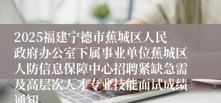 2025福建宁德市蕉城区人民政府办公室下属事业单位蕉城区人防信息保障中心招聘紧缺急需及高层次人才专业技能面试成绩通知