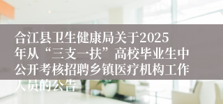 合江县卫生健康局关于2025年从“三支一扶”高校毕业生中公开考核招聘乡镇医疗机构工作人员的公告