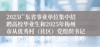 2025广东省事业单位集中招聘高校毕业生和2025年梅州市从优秀村（社区）党组织书记中招聘基层事业单位人员（蕉岭岗位）考试综合成绩公告