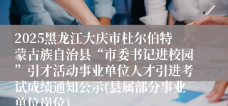 2025黑龙江大庆市杜尔伯特蒙古族自治县“市委书记进校园”引才活动事业单位人才引进考试成绩通知公示(县属部分事业单位岗位)