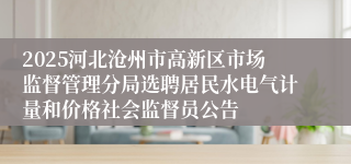 2025河北沧州市高新区市场监督管理分局选聘居民水电气计量和价格社会监督员公告