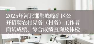 2025年河北邯郸峰峰矿区公开招聘农村党务（村务）工作者面试成绩、综合成绩查询及体检安排的公告