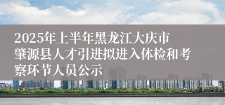 2025年上半年黑龙江大庆市肇源县人才引进拟进入体检和考察环节人员公示