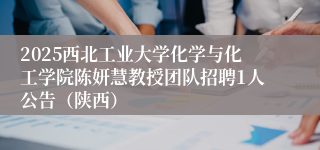 2025西北工业大学化学与化工学院陈妍慧教授团队招聘1人公告（陕西）