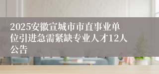 2025安徽宣城市市直事业单位引进急需紧缺专业人才12人公告