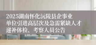 2025湖南怀化沅陵县企事业单位引进高层次及急需紧缺人才递补体检、考察人员公告