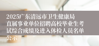 2025广东清远市卫生健康局直属事业单位招聘高校毕业生考试综合成绩及进入体检人员名单公示