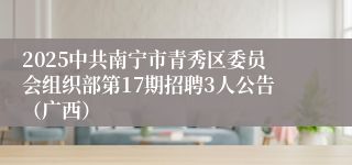 2025中共南宁市青秀区委员会组织部第17期招聘3人公告（广西）
