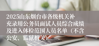 2025山东烟台市各级机关补充录用公务员面试人员综合成绩及进入体检范围人员名单（不含公安、监狱机关)