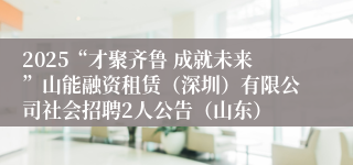 2025“才聚齐鲁 成就未来”山能融资租赁（深圳）有限公司社会招聘2人公告（山东）