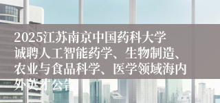 2025江苏南京中国药科大学诚聘人工智能药学、生物制造、农业与食品科学、医学领域海内外英才公告