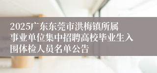 2025广东东莞市洪梅镇所属事业单位集中招聘高校毕业生入围体检人员名单公告