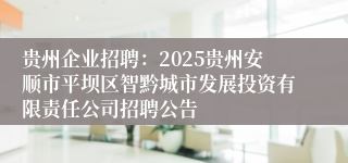 贵州企业招聘：2025贵州安顺市平坝区智黔城市发展投资有限责任公司招聘公告