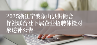 2025浙江宁波象山县供销合作社联合社下属企业招聘体检对象递补公告