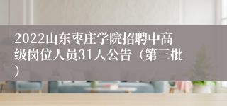 2022山东枣庄学院招聘中高级岗位人员31人公告（第三批）