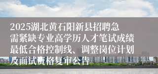 2025湖北黄石阳新县招聘急需紧缺专业高学历人才笔试成绩最低合格控制线、调整岗位计划及面试资格复审公告