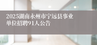 2025湖南永州市宁远县事业单位招聘91人公告