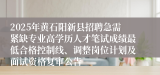 2025年黄石阳新县招聘急需紧缺专业高学历人才笔试成绩最低合格控制线、调整岗位计划及面试资格复审公告
