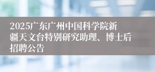 2025广东广州中国科学院新疆天文台特别研究助理、博士后招聘公告