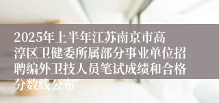 2025年上半年江苏南京市高淳区卫健委所属部分事业单位招聘编外卫技人员笔试成绩和合格分数线公布
