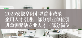2025安徽阜阳市界首市政录企用人才引进、部分事业单位引进急需紧缺专业人才（部分岗位）面试公告