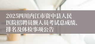 2025四川内江市资中县人民医院招聘员额人员考试总成绩、排名及体检事项公告