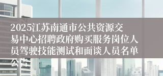 2025江苏南通市公共资源交易中心招聘政府购买服务岗位人员驾驶技能测试和面谈人员名单公告